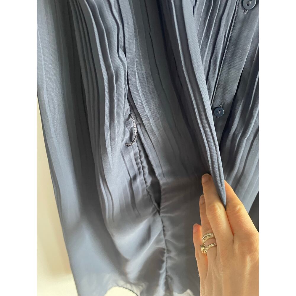 Abercrombie & Fitch navy blue chiffon pleated collared mini dress medium petite - Picture 5 of 5